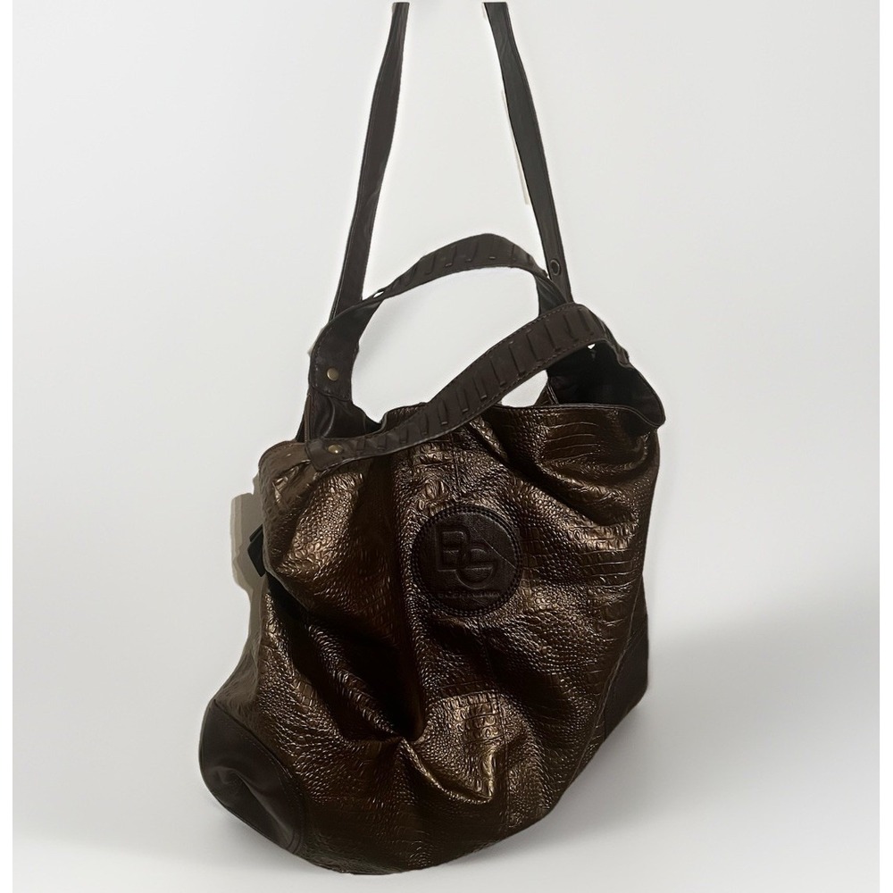 BCBGeneration‎ Bronze Metallic Croc-Embossed Bag BG Logo Slouchy Hobo Oversized
